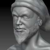 Head sculpture with beard and beanie