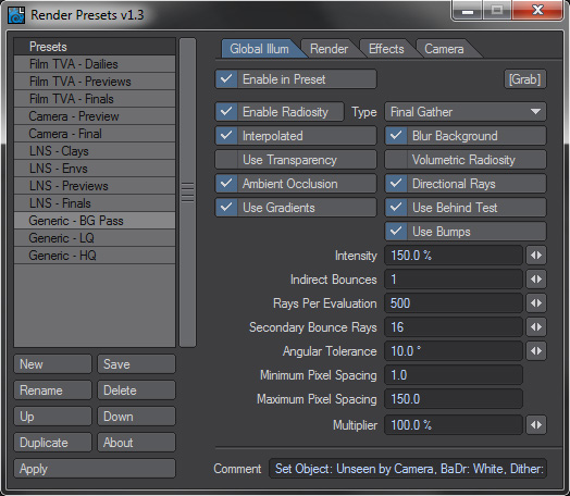 Render Presets 1.3 for LightWave 3D